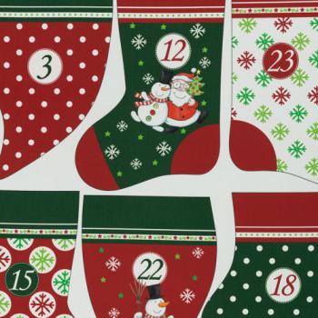 Baumwoll Panel Happy Christmas by Steinbeck ca. 145 cm Rot/Grün Adventskalender